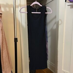 Forever 21 Navy Blue Ribbed Midi Tank Dress with black outlines